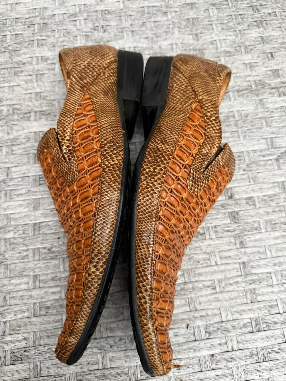 Vieri Woven Leather & Snakeskin Print Slip-On Loafers Square Toe Men’s EU 42